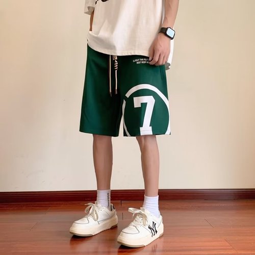 American basketball shorts for men, summer  new fashion brand loose plus size versatile printed five-pocket pants
