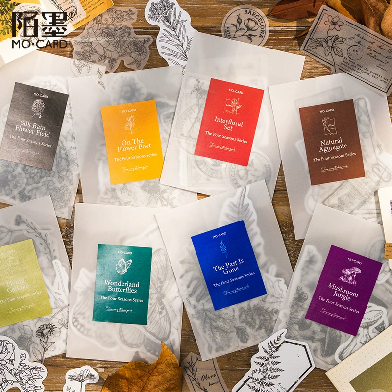 Four Seasons Secret Realm Series Мо чернила смешанный материал наклейки пакет завод черный и белый материал ручного счета декоративные наклейки 8