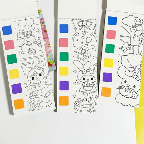 Watercolor Coloring Book, Watercolor Doodle Picture Book, Sanrio Kuromi Cartoon Sticker Note for Kids, Drawing Book with Paints