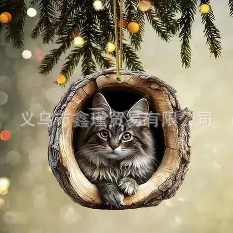 Nuevo agujero de árbol transfronterizo gatos decoraciones de Navidad colgantes de árbol de Navidad colgantes de acrílico plano 2D