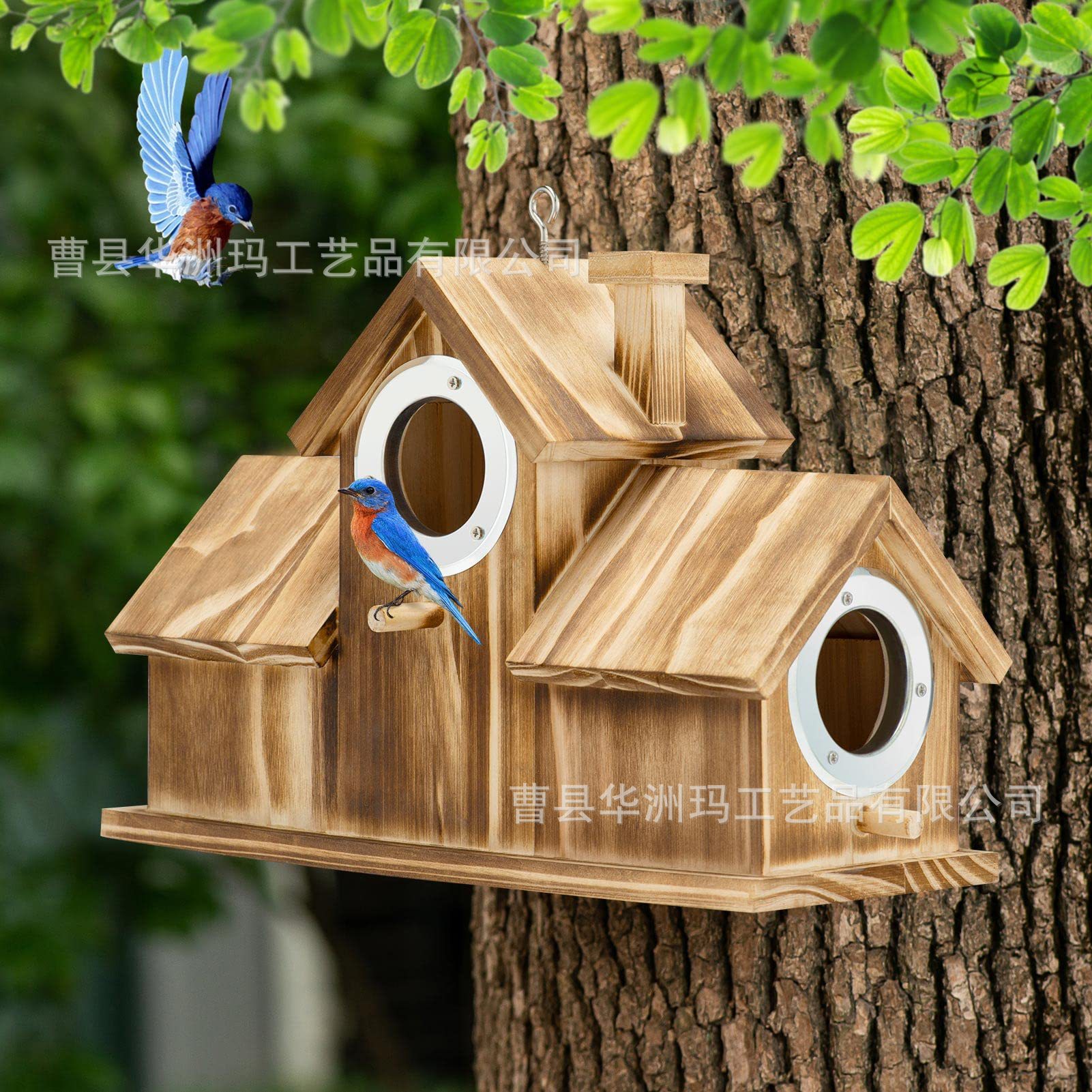 Outdoor Bird House Outdoor Three-hole Wooden Bird House Hanging Wooden Bird House Outdoor Garden Wooden Bird Nest