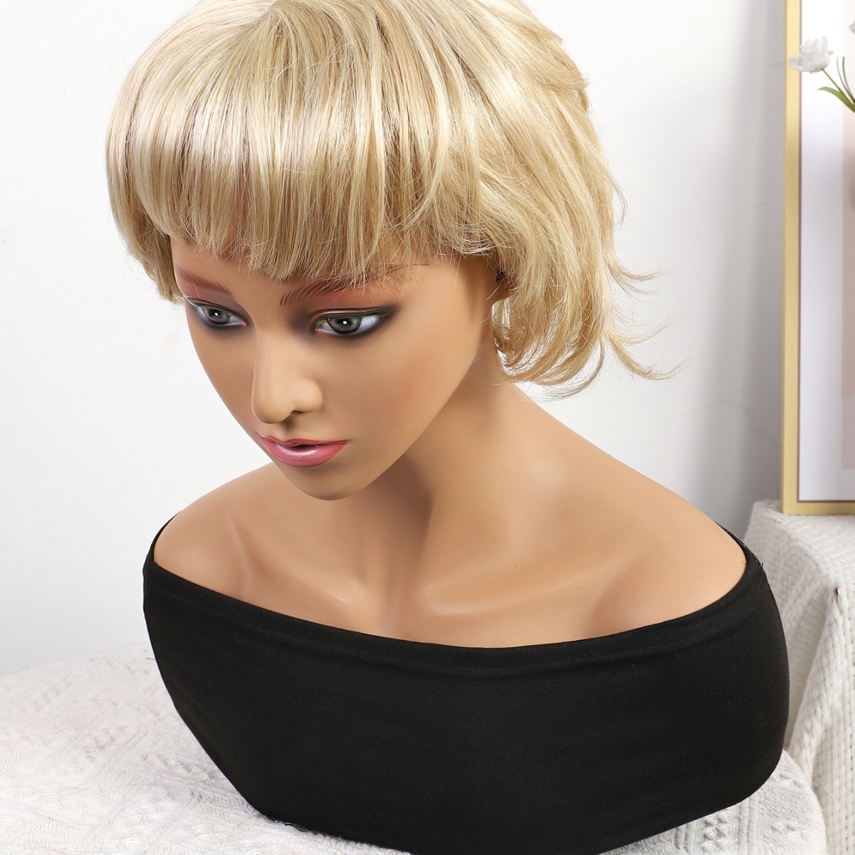 Cabeza de bob de fibra química al por mayor peluca de pelo de estudiante mecanismo de peluca cubierta de cabeza