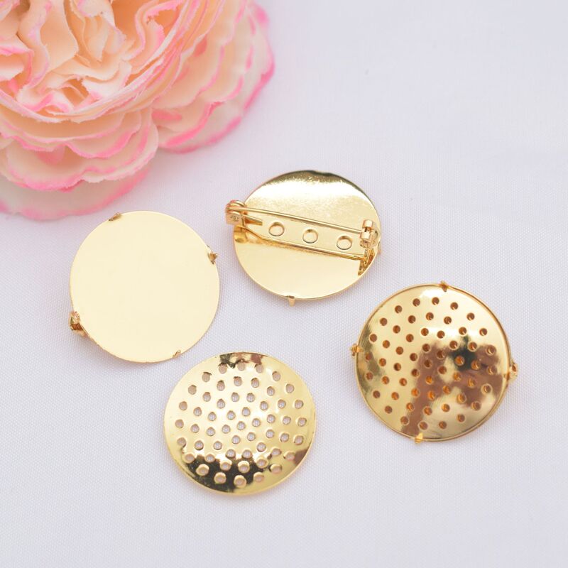 Color preserving 18K gold brooch net plate 25mm diy handmade hair accessories pin buckle base material wholesale