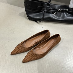 法式尖头绒面皱褶内增高浅口单鞋女春秋外穿气质百搭一脚蹬懒人鞋