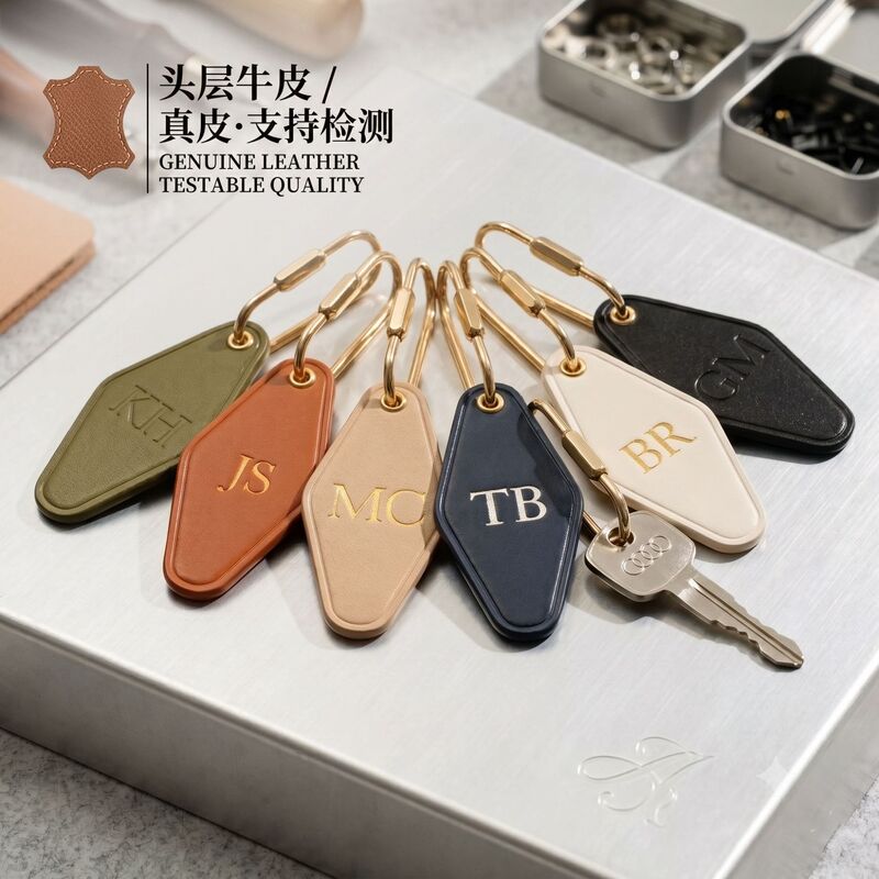 Genuine Leather First-Layer Cowhide Keychain Pendant with Custom Lettering, Metal Brass Couple Gift, Vintage Diamond-Shaped Chain Logo Genuine Leather First-Layer Cowhide Keychain Pendant with Custom Lettering, Metal Brass Couple Gift, Vintage Diamond-Shaped Chain Logo