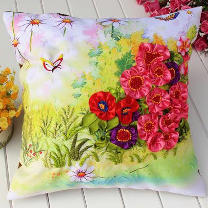 Oujin fábrica cinta de seda bordado almohada cojín cubierta sala de estar dormitorio flor tridimensional hecho a mano DIY punto de cruz entrega de una sola pieza