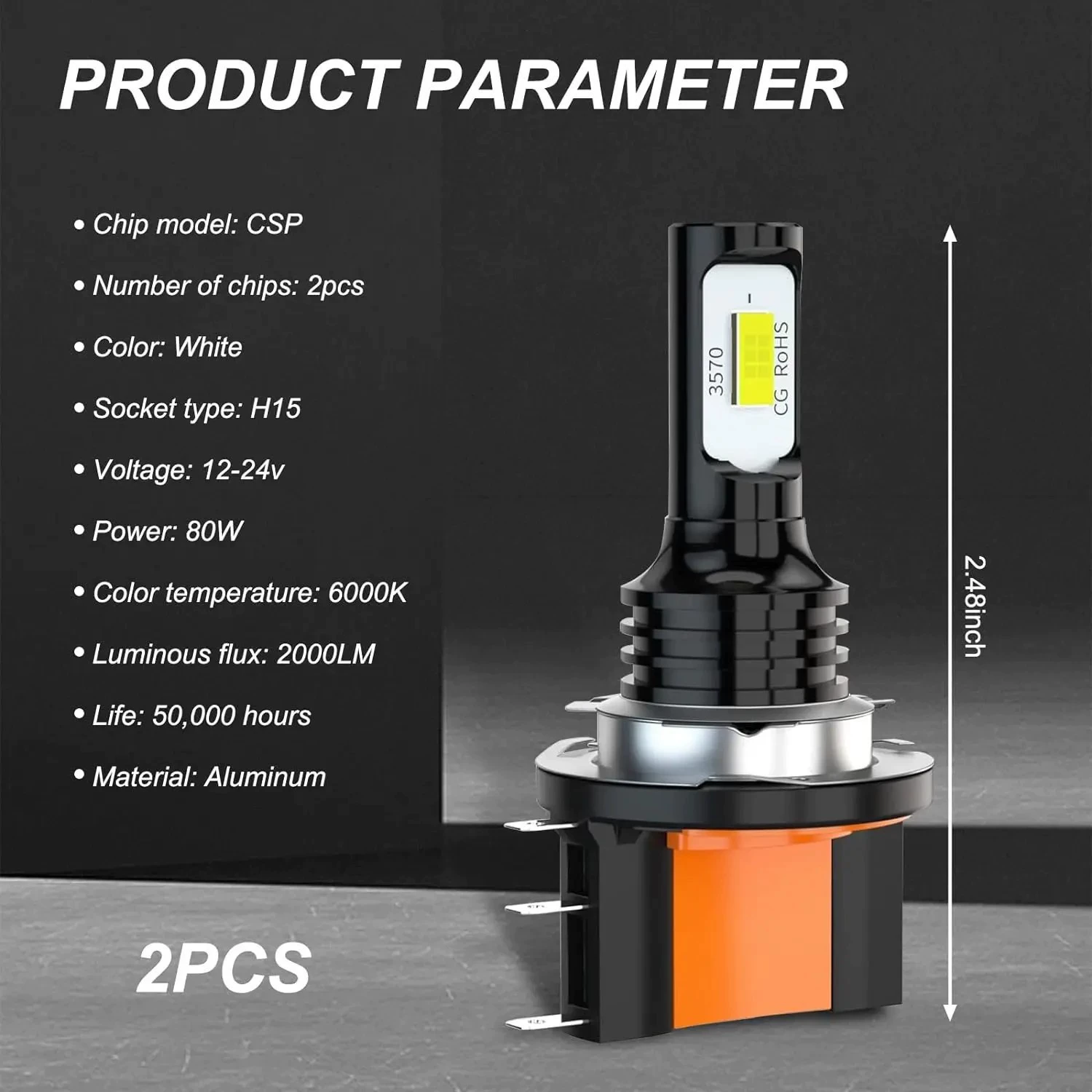 Хит продаж H15 3570 80W черный алюминиевый противотуманный фонарь H15 с CSP-чипом, 2 SMD, противотуманный автомобильный свет фар