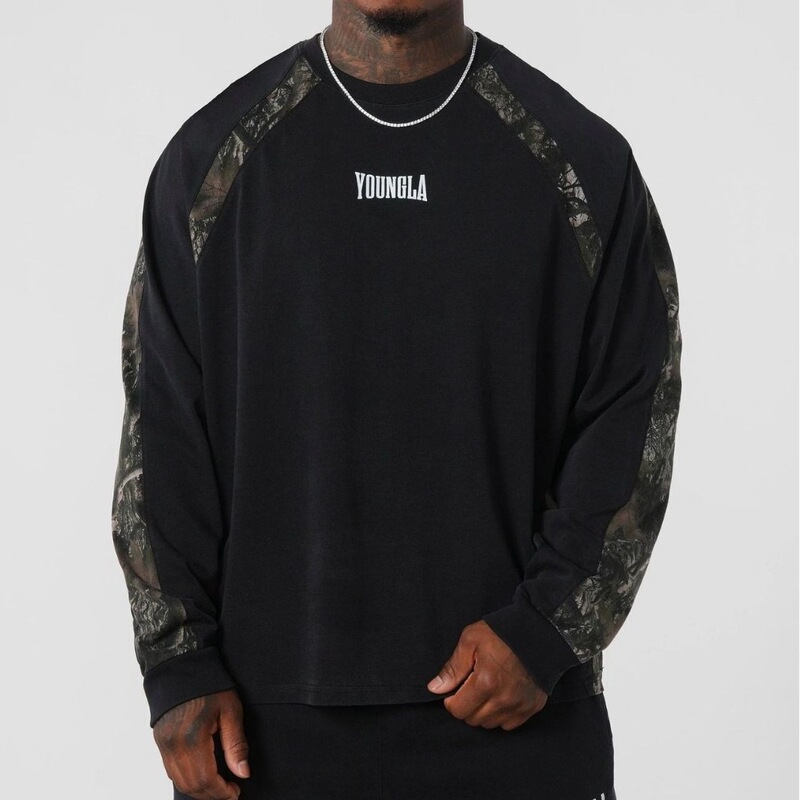 Youngla American-Style Long-Sleeved T-Shirt Round Neck Sports Fitness Training Camouflage Patchwork Loose Large-Fit Base Shirt for Men Youngla American-Style Long-Sleeved T-Shirt Round Neck Sports Fitness Training Camouflage Patchwork Loose Large-Fit Base Shirt for Men