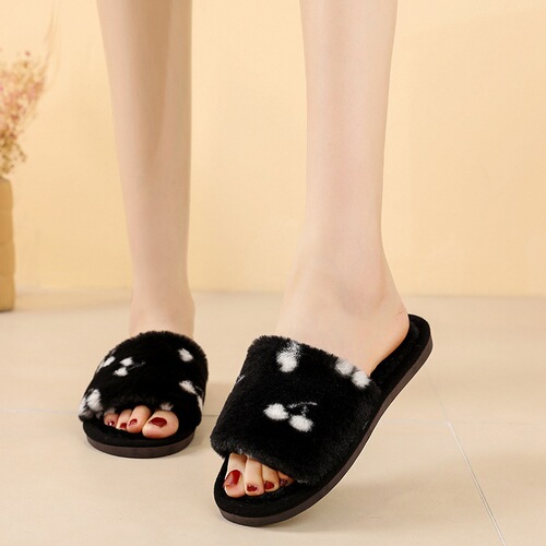 Fairy Wind Leopard Print Plush Slippers for Women, Outdoor Wear,  Autumn New Arrival, Fluffy Slippers for Air-Conditioned Rooms, Lazy One-Sided Cotton Slippers