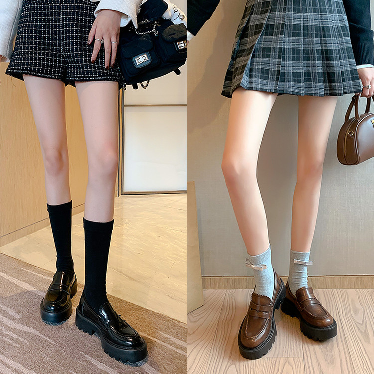 Giày lười nữ mũi tròn miệng sâu đế xuồng da thật gót vừa phải — Màu nâu, Màu đen chi tiết 28