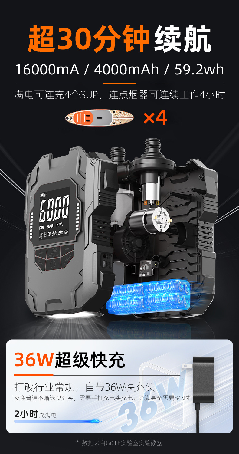 Portable 12V Electric Air Pump Dc Rubber Boat Surfboard Car Cigarette Lighter High Pressure Air Pump with Battery