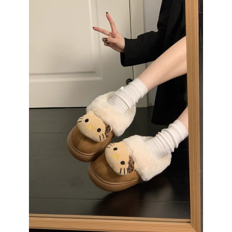 Cute Velvet Thick-Soled Cotton Slippers for Women 2025 New Winter Outer Wear Comfortable and Warm Plush Bag Heel Snow Boots