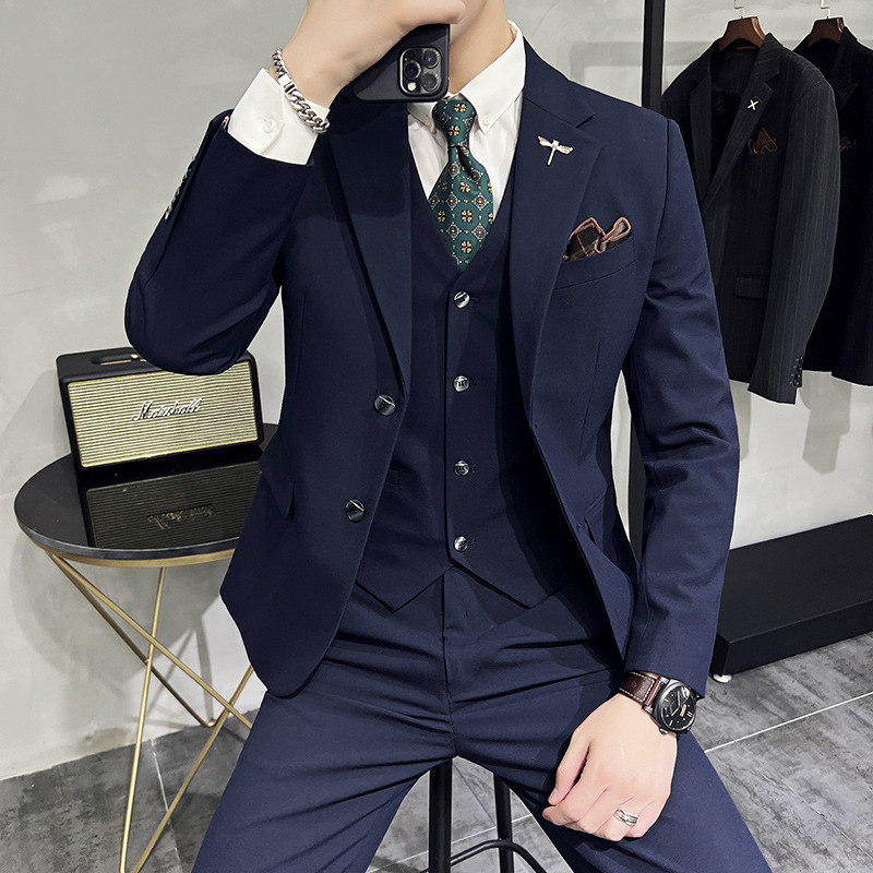Factory wholesale spring new men's suit suit plus size solid color two-button suit three-piece groom dress