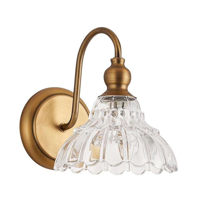 Amazon cross-border hot vintage crystal glass cover golden wall lamp bathroom bedroom bedside lamp corridor wall lamp Amazon cross-border hot vintage crystal glass cover golden wall lamp bathroom bedroom bedside lamp corridor wall lamp