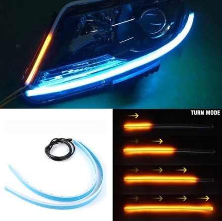 Car LED Daytime Running Light Light Bar 30 45 60cm Scanning Dual Color White Yellow Turn Signal Flow Light Decorative Light
