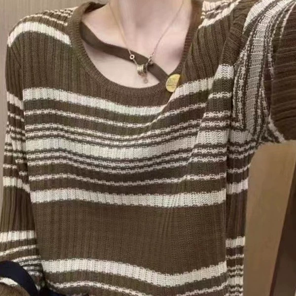 Корейский стиль модный универсальный трикотаж на пуговицах для женщин 2025 осень-зима новая мода пуловер свободный круглый вырез длинный рукав топ