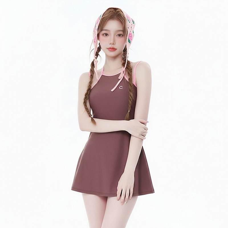 Traje de Baño de Dos Piezas con Falda para Mujer de Poliéster con Almohadillas para Pecho para Natación y Playa image 10