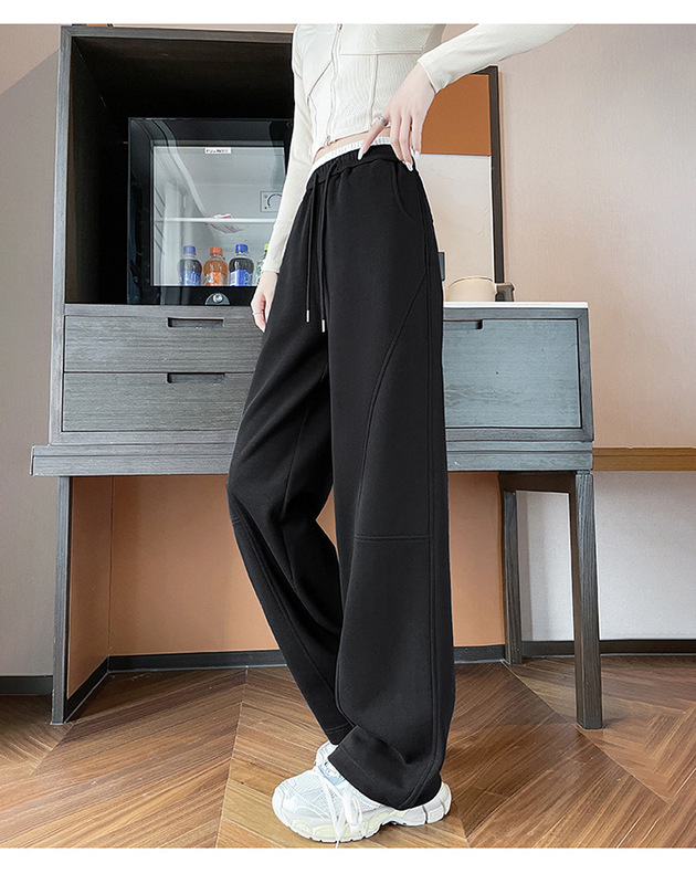 女性用カジュアルスポーツパンツ2025春秋新作ドーパミンナローバージョンストレートシミターバレルルーズワイドレッグフロアレングスパンツ|undefined