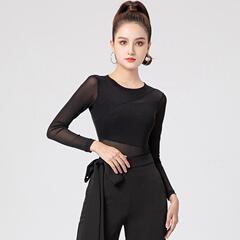 拉丁舞上衣女成人秋冬款舞蹈练功服连体长袖古典舞上衣中袖瑜伽服