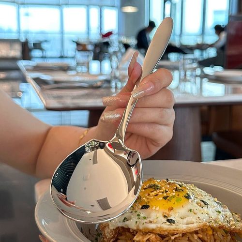 Stainless steel large serving spoon large serving spoon hotel cafeteria canteen thickened serving spoon public spoon