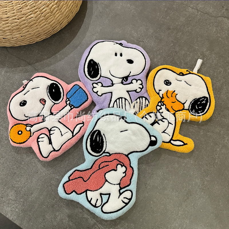 Cute Snoopy Hand Towel Hanging Thickeneded Absorbent Coral Velvet Kitchen Bathroom Kidsren's Hand Towel
