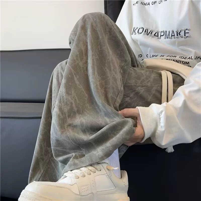 Вельветовые брюки с галстуком весной и осенью прямые свободные широкие брюки