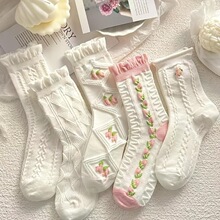 P 80836 White Socks Solid Color Cotton Lolita ��ɫ����