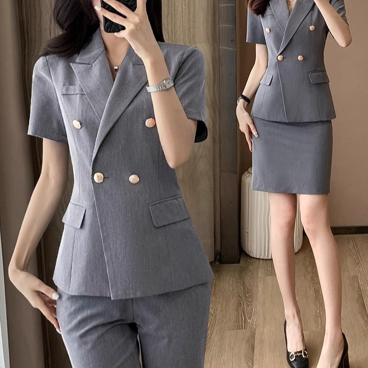 Modern Simple and Stylish Short-Sleeved Suit for Women, Elegant Two-Piece Slim-Fit Professional Blazer, New Style for Women