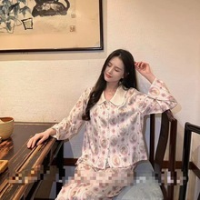 田园兔子睡衣女冰丝套装秋冬新款长袖丝绸两件套甜美春夏家居服