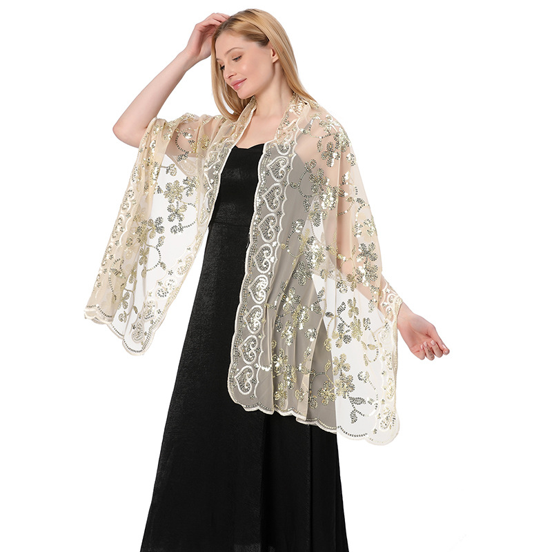 Transfronterizo caliente nuevo lentejuelas chal vestido de novia vestido de noche cheongsam chal novia dama de honor chal bufanda mujeres
