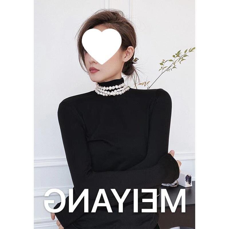 MEIYANG MEIYANG 근육베이스 셔츠 레이어 2 피부 같은 슬림 핏 모의 칼라 스웨터