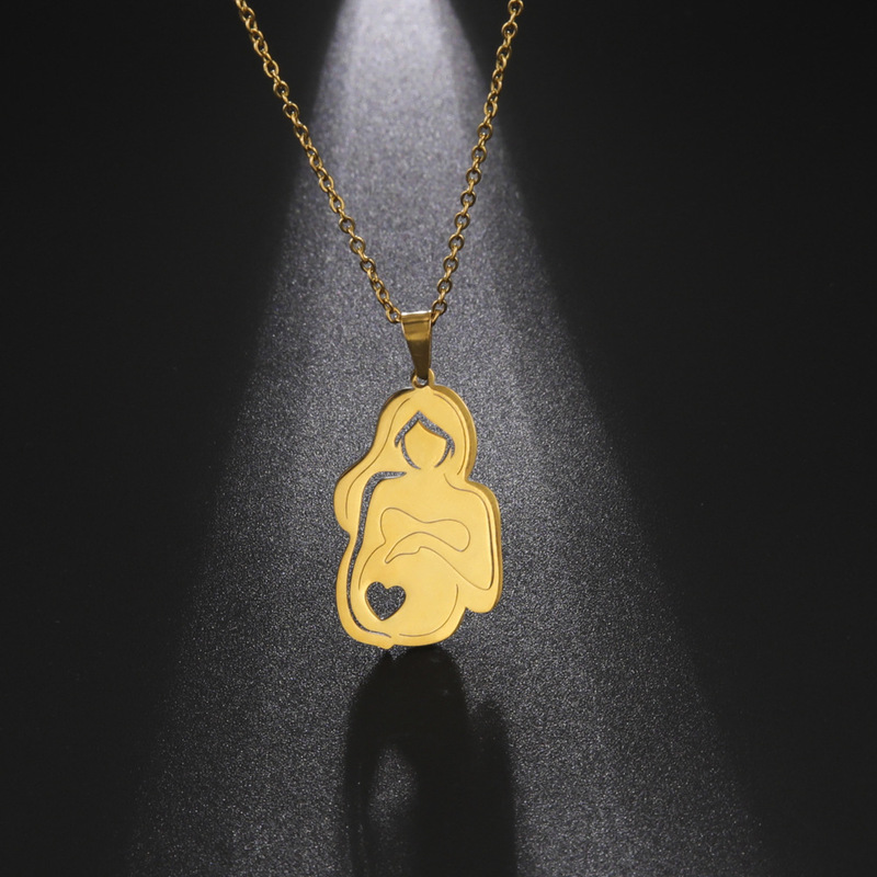 New pregnant mother girl cross-border necklace titanium steel jewelry stainless steel pregnant mother touch belly love pendant necklace