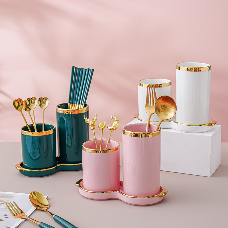 Luz de lujo palillos de cerámica titular Internet celebridad vajilla cuchillo y tenedor de almacenamiento cubo hogar cocina drenaje palillos jaula traje