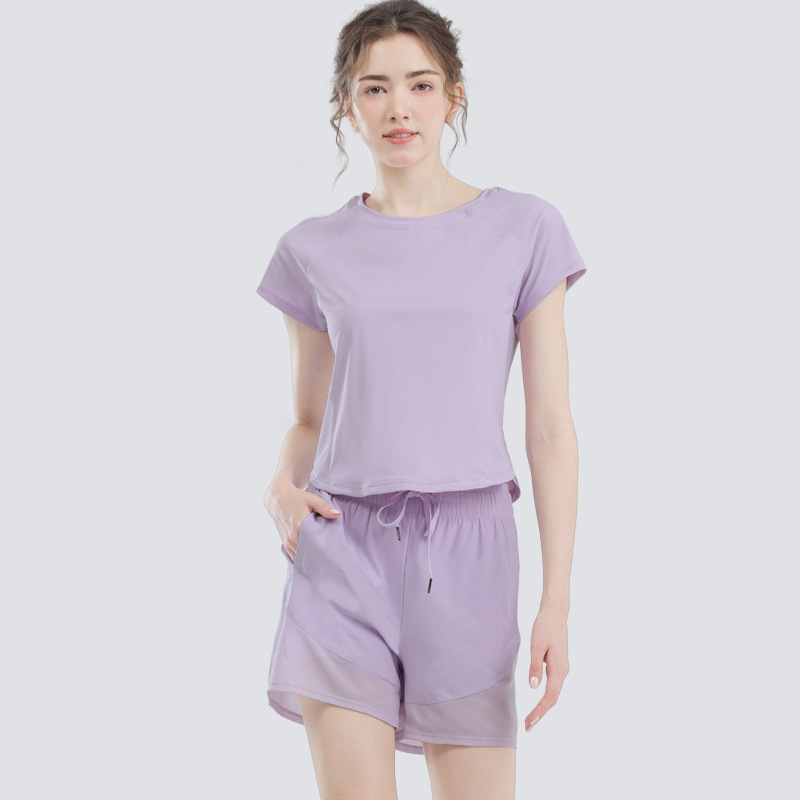 ヨガスーツ半袖レディース夏ゆったり痩身プロスポーツトレーニングトップフィットネス朝ランニング速乾Tシャツ|undefined