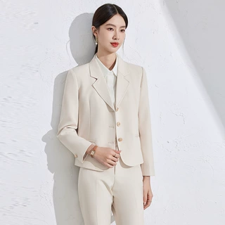 咖啡色短款西装外套女2024秋季新款高级感小个子韩版休闲西服套装
