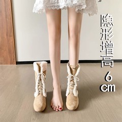 现货~内增高6cm保暖毛毛雪地靴女2025秋新款复古加绒棉鞋长筒靴子