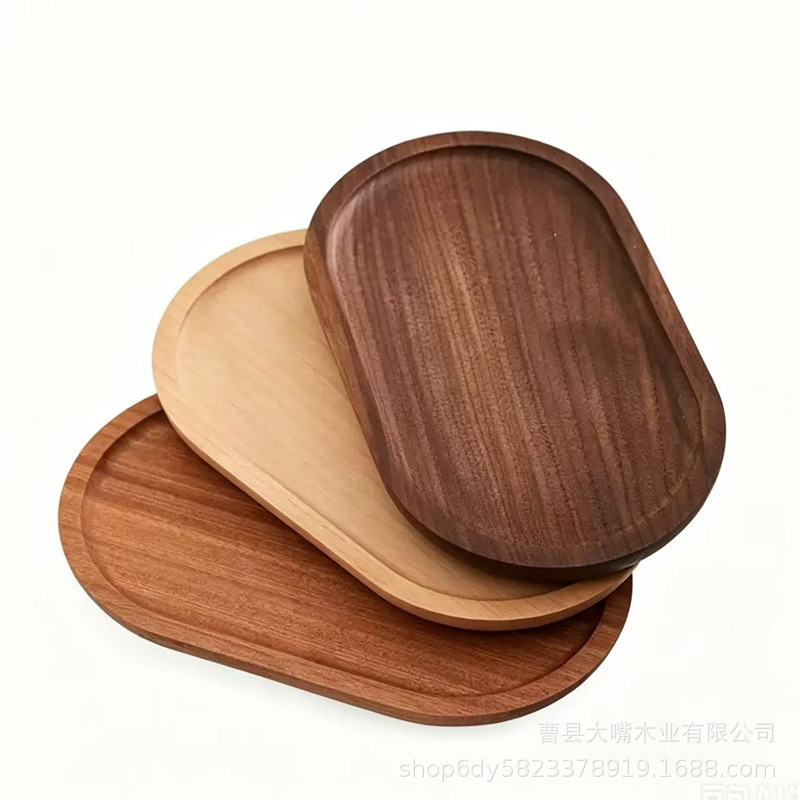 Cross-Border Acacia Wood Tray, Tableware Tray, Snack Food Plate, Large and Small Oval Dinner Plates, Oval Cup and Saucer Set