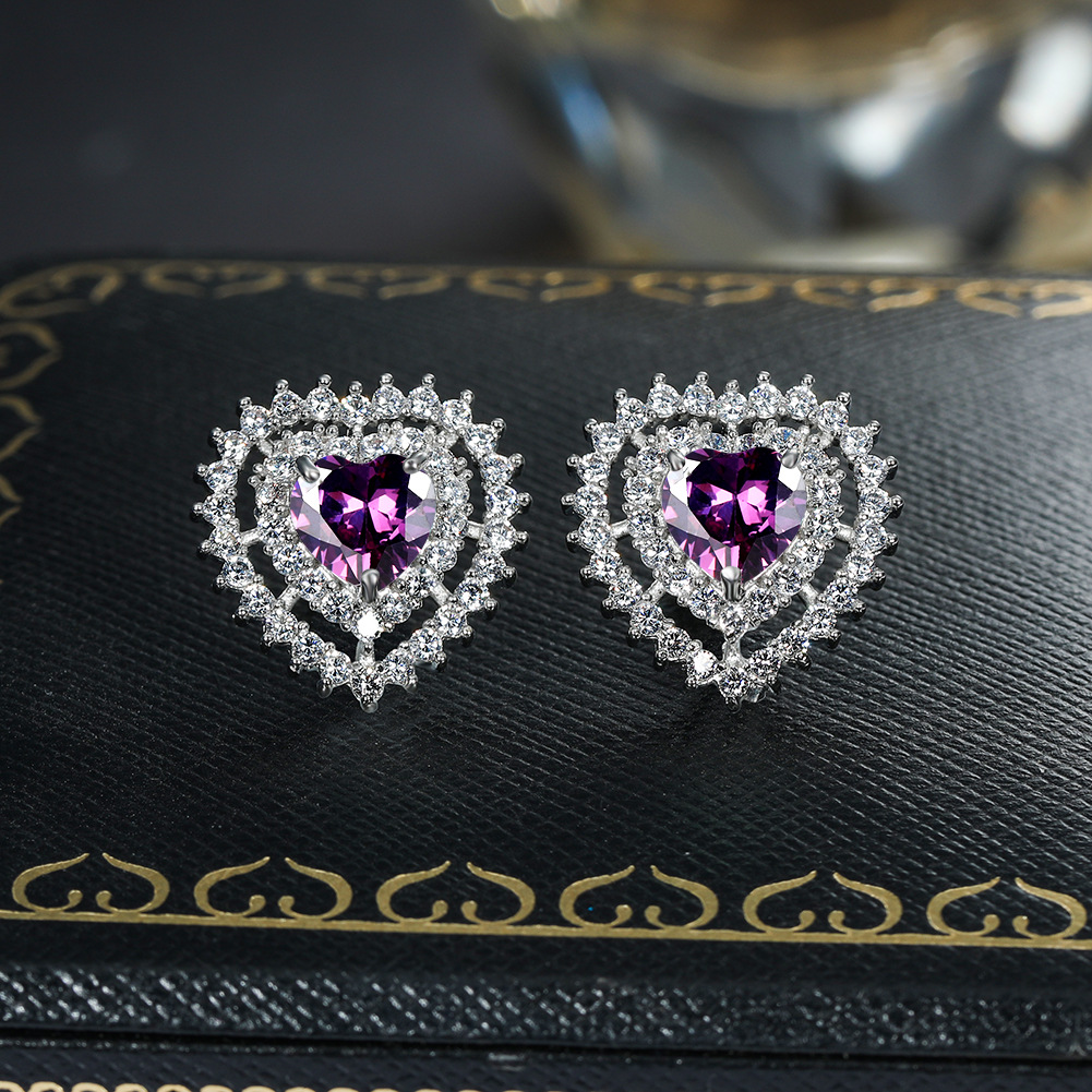 Fashion Heart Shape Copper Inlay Zircon Ear Studs 1 Pair