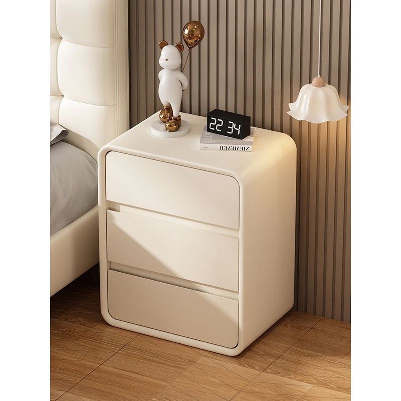 Creamy Style Bedside Table Bedroom Home Use Modern Simple High-end Wooden Three-layer Drawer Light Luxury Bedside Storage Cabinet