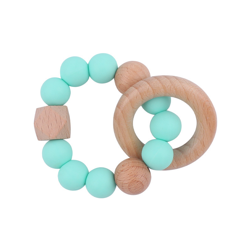 Nuevo bebé suministros de madera de haya anillo mordedor calmante bebé cuentas de silicona mordida molar pulsera mordedor juguete