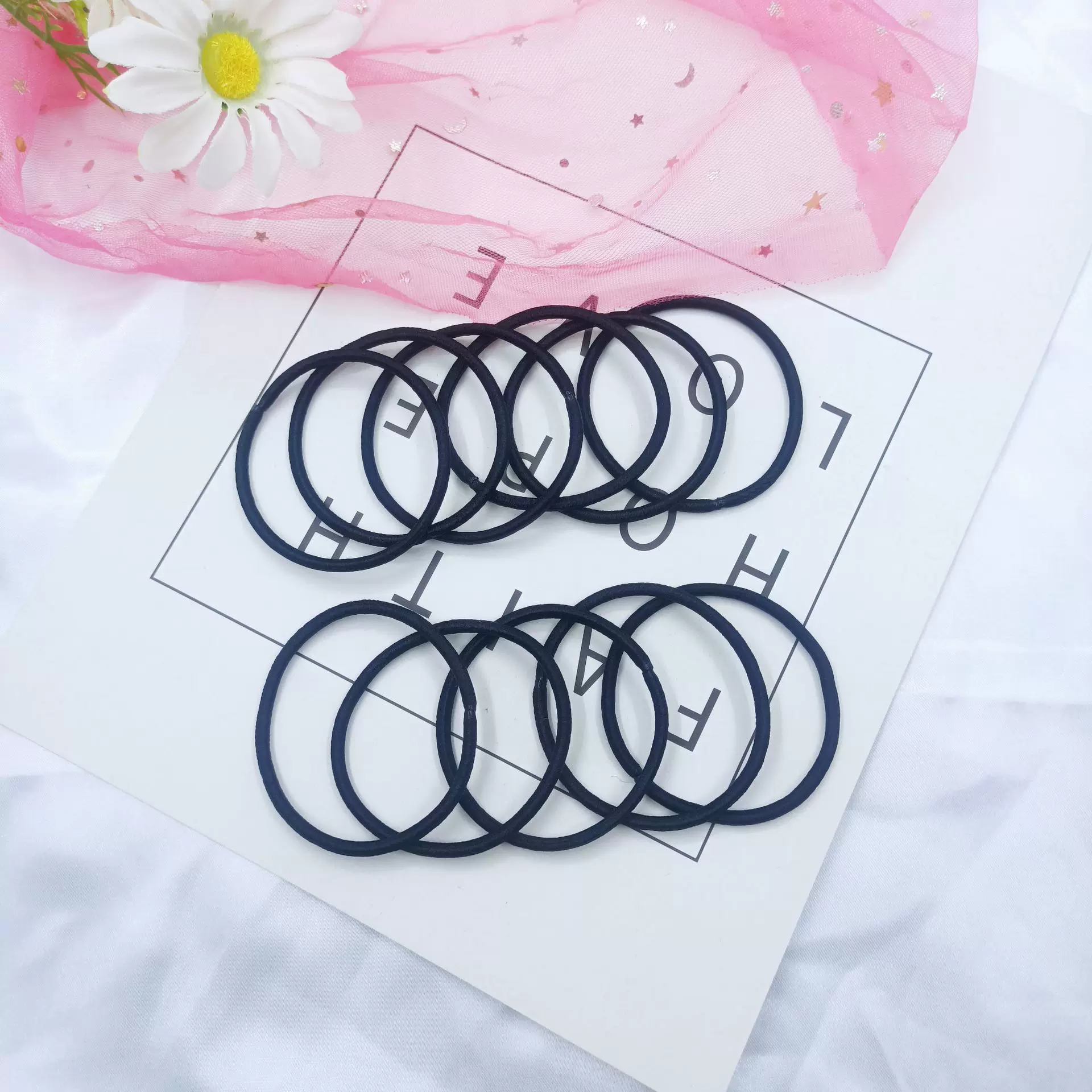 跨境韩版3mm粗黑色高弹力发绳无接缝发绳发圈diy配件头饰赠品批发