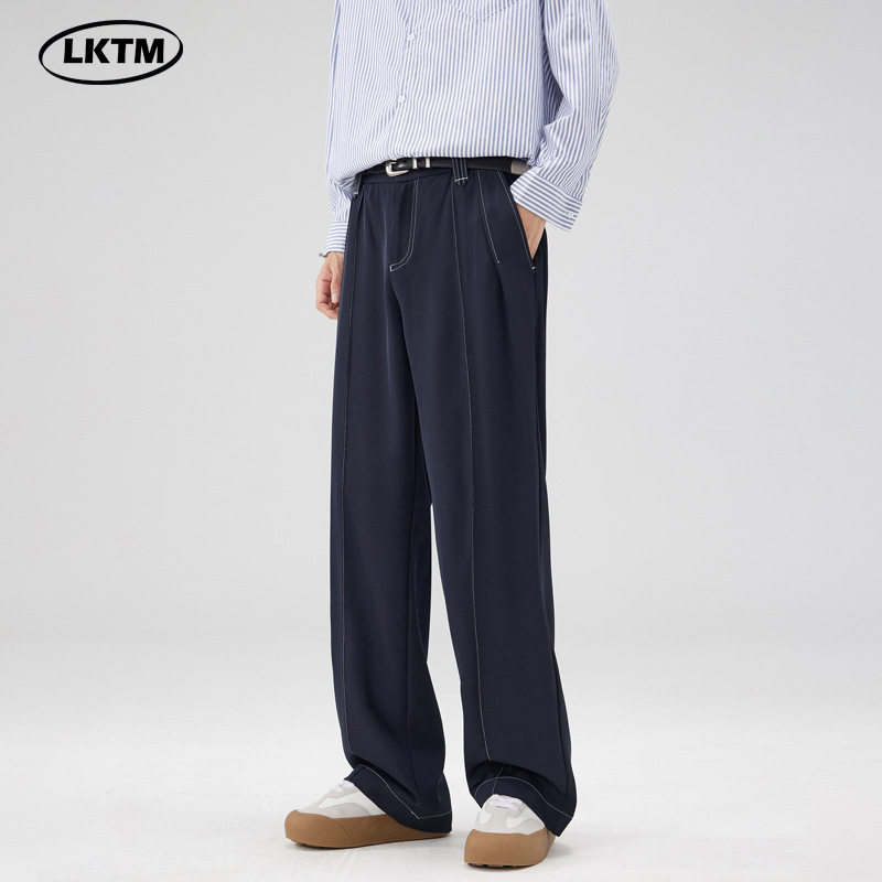 LKTM男装#韩版简约高级感线迹西裤男通勤百搭痞帅垂感休闲裤