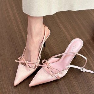 Cold and gentle! silver Pointed Bow Sandals Women's Summer High Heel Pumps
