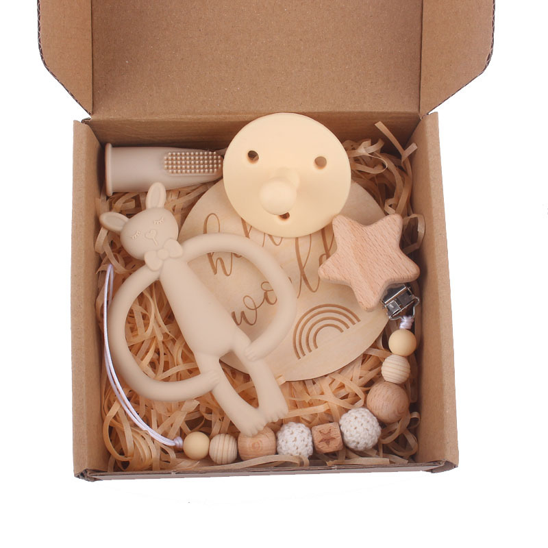 Nuevo bebé suministros estrella de dibujos animados chupete Cadena de silicona creativa conejo elefante mordedor juguete conjunto de cinco piezas