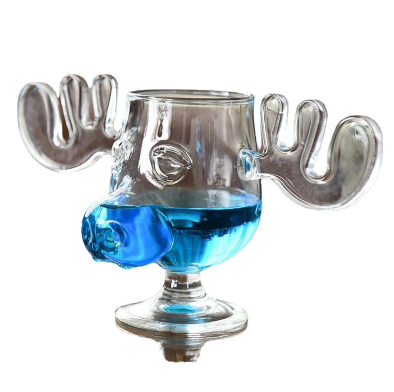 Fábrica al por mayor creativa borosilicato ELK taza de vidrio Reno Copa Antler copa de vino regalo de Navidad