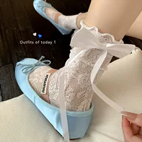 Сапоги все еще хлопчатобумажные белые полые банты кружевные чулки женские летняя тонкая лолита балет кружева средняя трубка