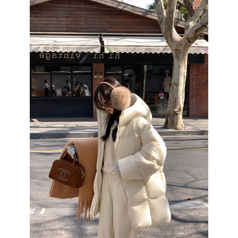 25 Winter New Cloud Puff Cocoon Type 90 White Duck down Jacket Women's Mid-Length Loose Thickened Hooded Jacket
