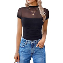 T 29211 Sheer Mesh Spliced T-Shirt ��ɴƴ��T�� �羳ŷ��