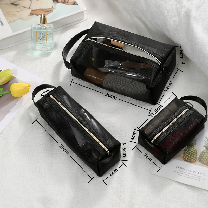Bolsa de almacenamiento de malla transparente, bolsa de aseo portátil de viaje, bolsa organizadora de artículos diversos de malla de nailon, entrega directa del fabricante. image 38