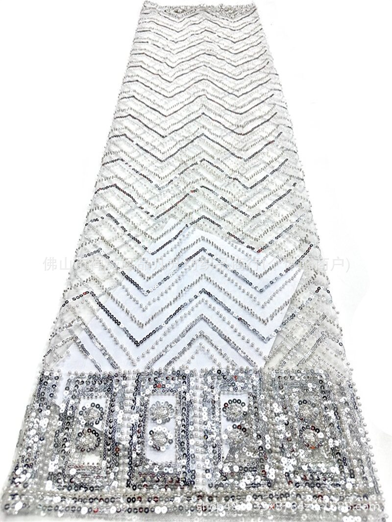 Moda nacional ropa de escenario ropa de rendimiento ropa de tela de bordado de perlas de la industria pesada sequinilla tela de bordado de perlas al por mayor
